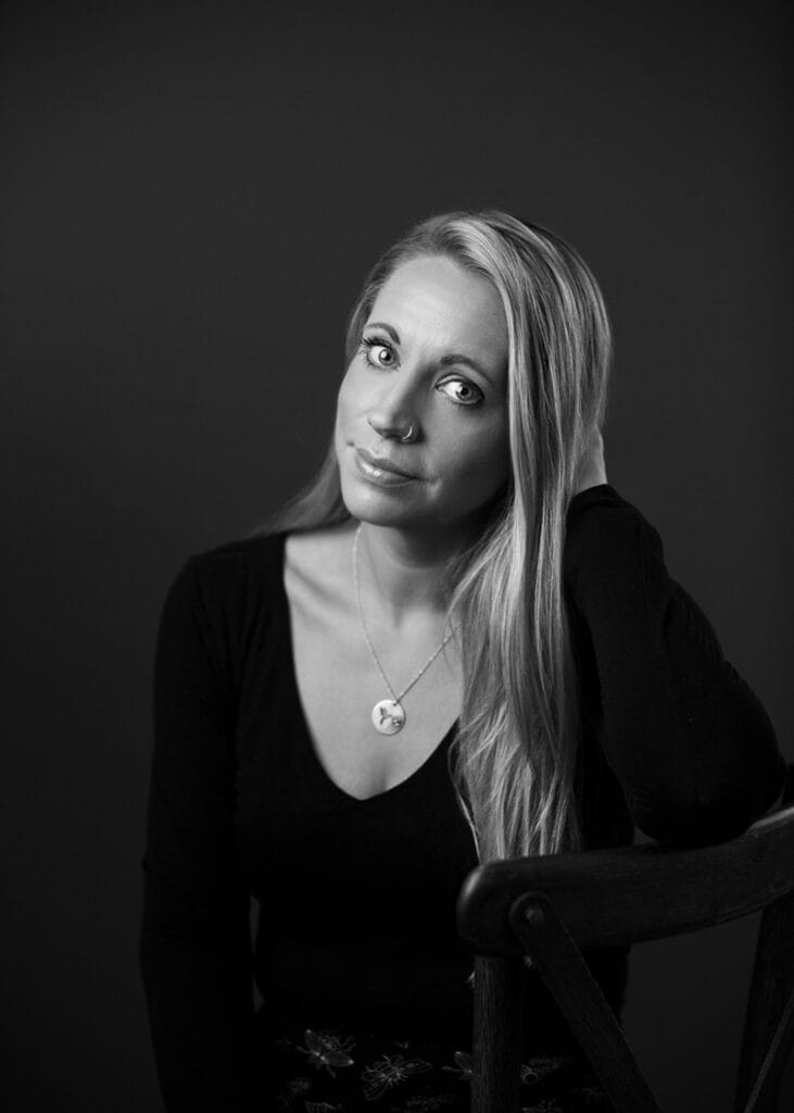 black and white headshot female