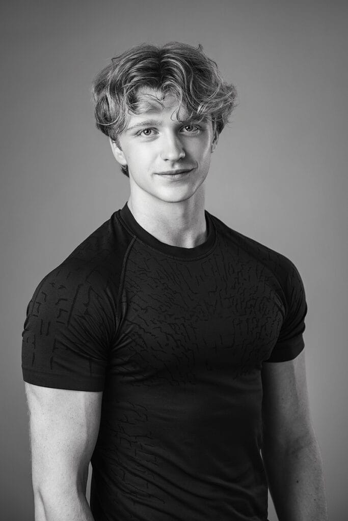 Male teen actor headshot in black & white